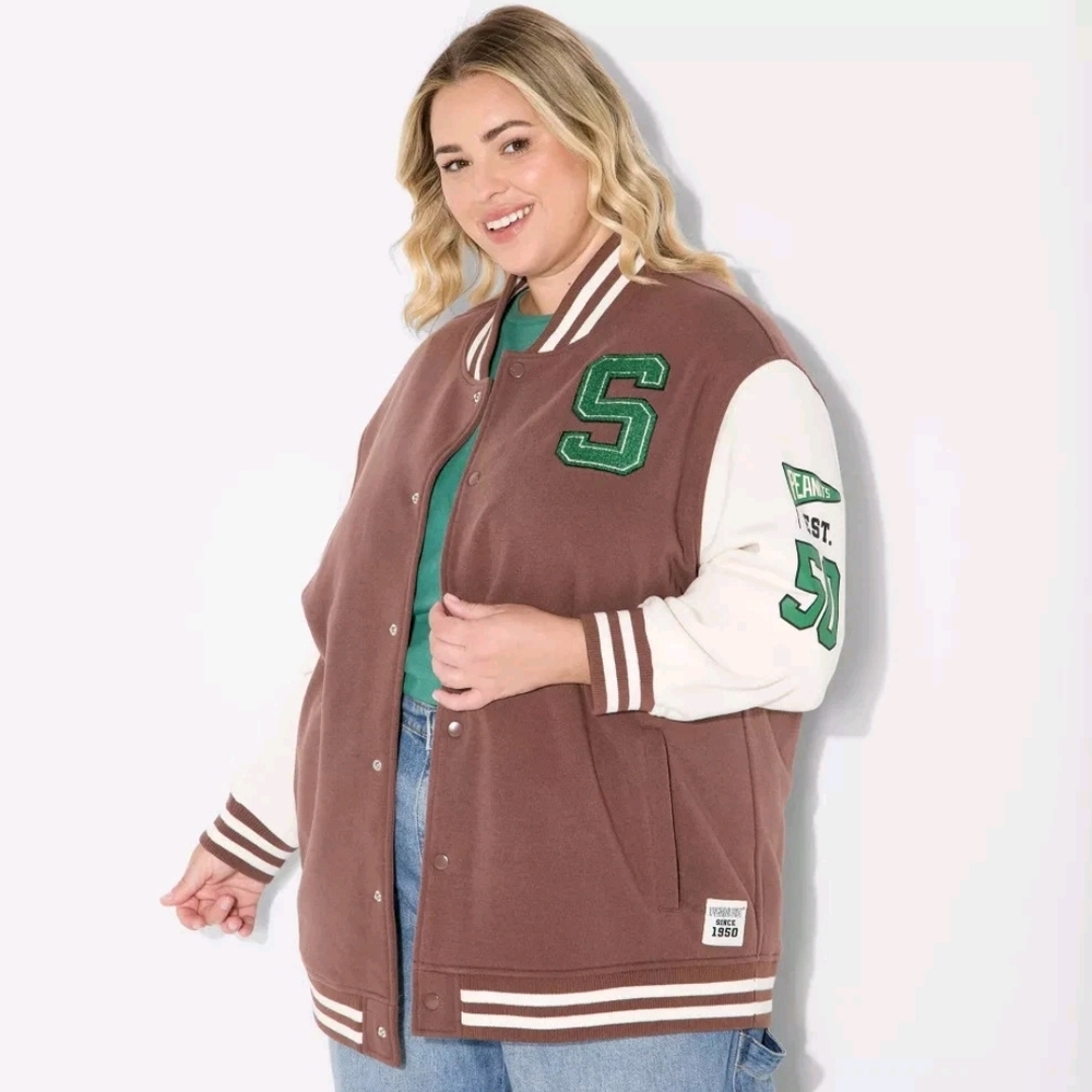 Peanut Snoopy NWT 2X Letterman Varsity Jacket Brown/White